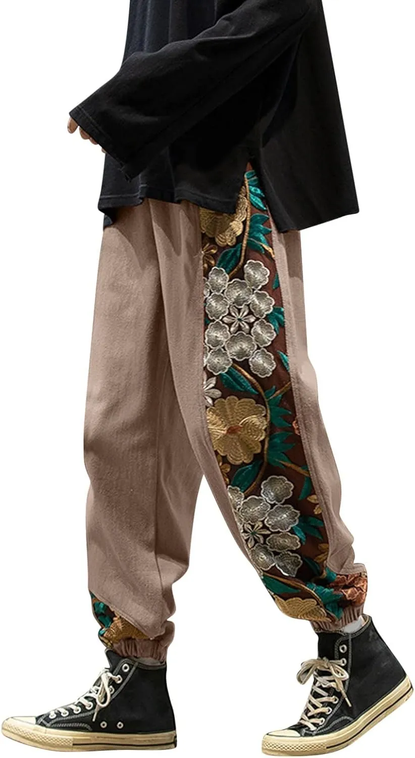 Mens Hipster Dashiki Yoga Harem Pants Drawstring Elastic Waist Twill Boho Bloomer Trousers Loose Hippie Lounge Pants