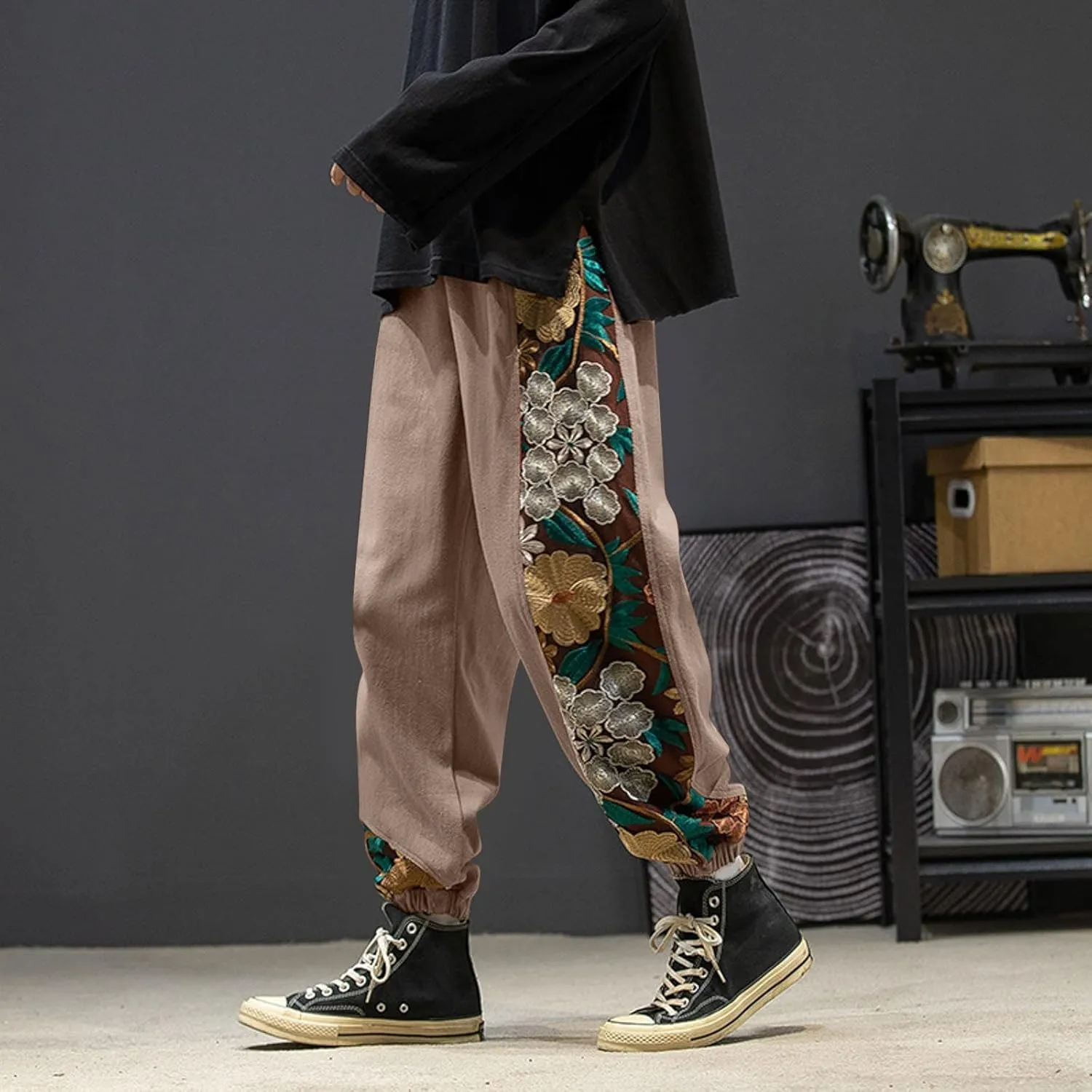 Mens Hipster Dashiki Yoga Harem Pants Drawstring Elastic Waist Twill Boho Bloomer Trousers Loose Hippie Lounge Pants