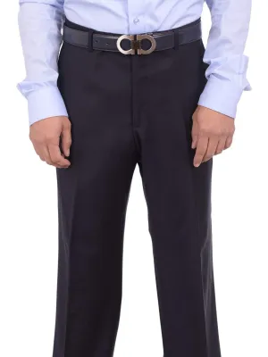 Mens Napoli Extra Slim Fit Solid Navy Blue Super 150s Wool Cashmere Dress Pants