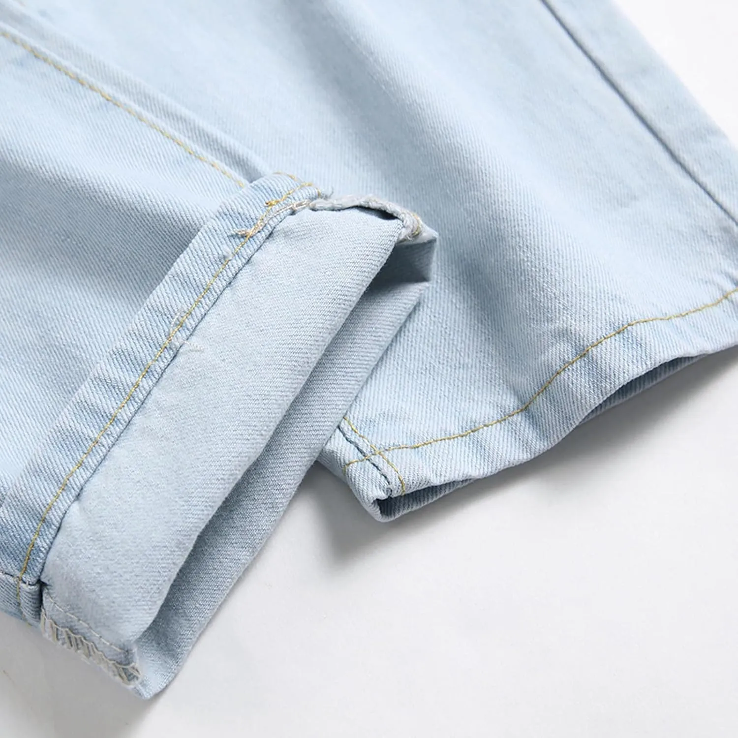 Mens Ripped Jeans Slim Fit Straight Leg Denim Pants Distressed Destroyed Boyfriend Jeans with Pockets