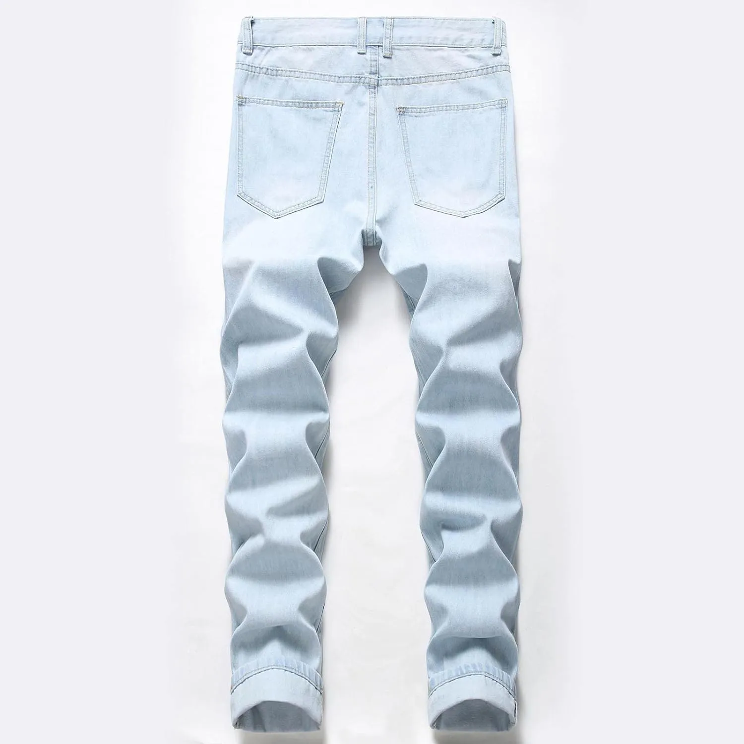 Mens Ripped Jeans Slim Fit Straight Leg Denim Pants Distressed Destroyed Boyfriend Jeans with Pockets