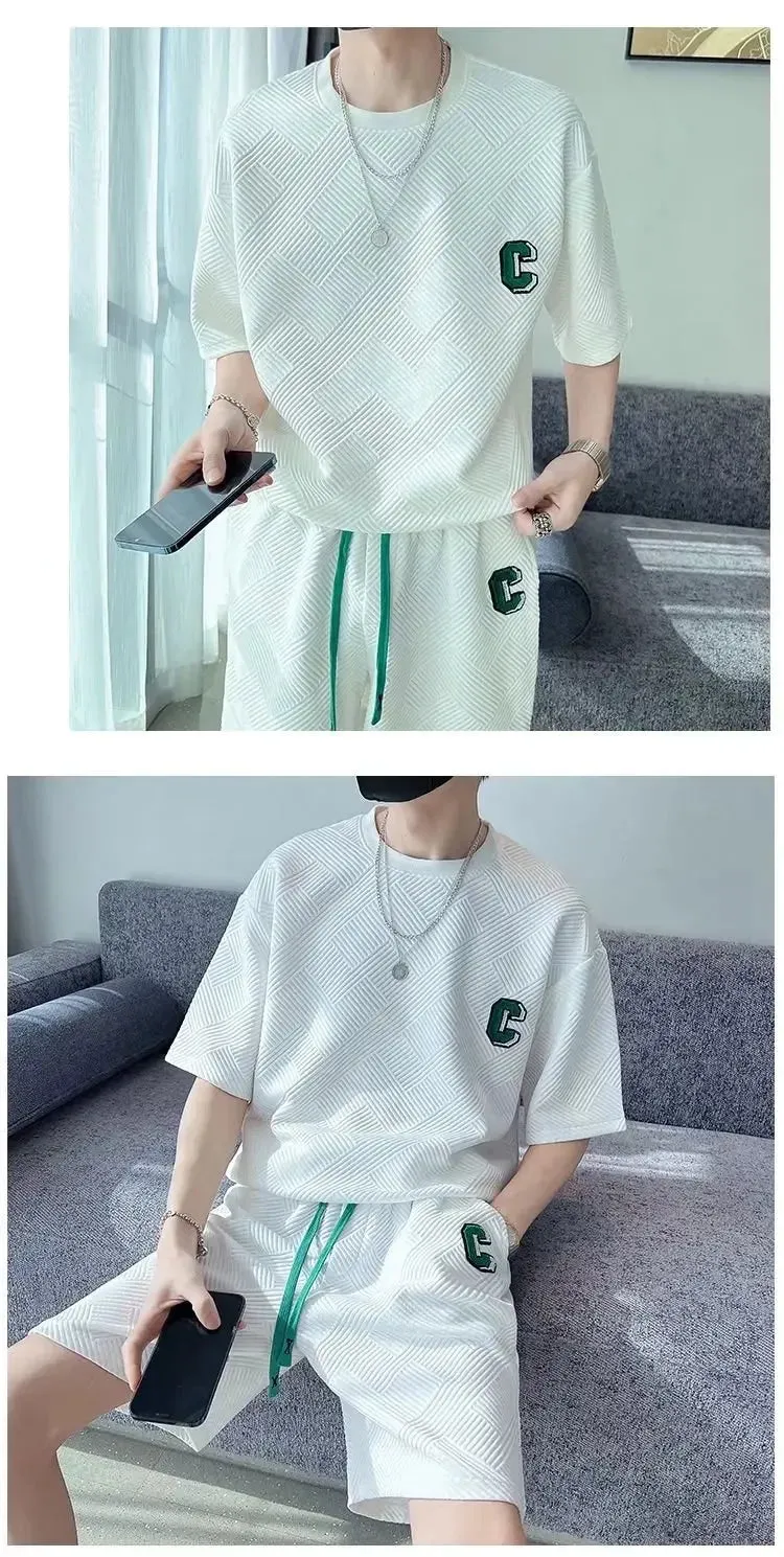 Men's Summer Round Neck Short Sleeves Two-piece Suit S5010560 L