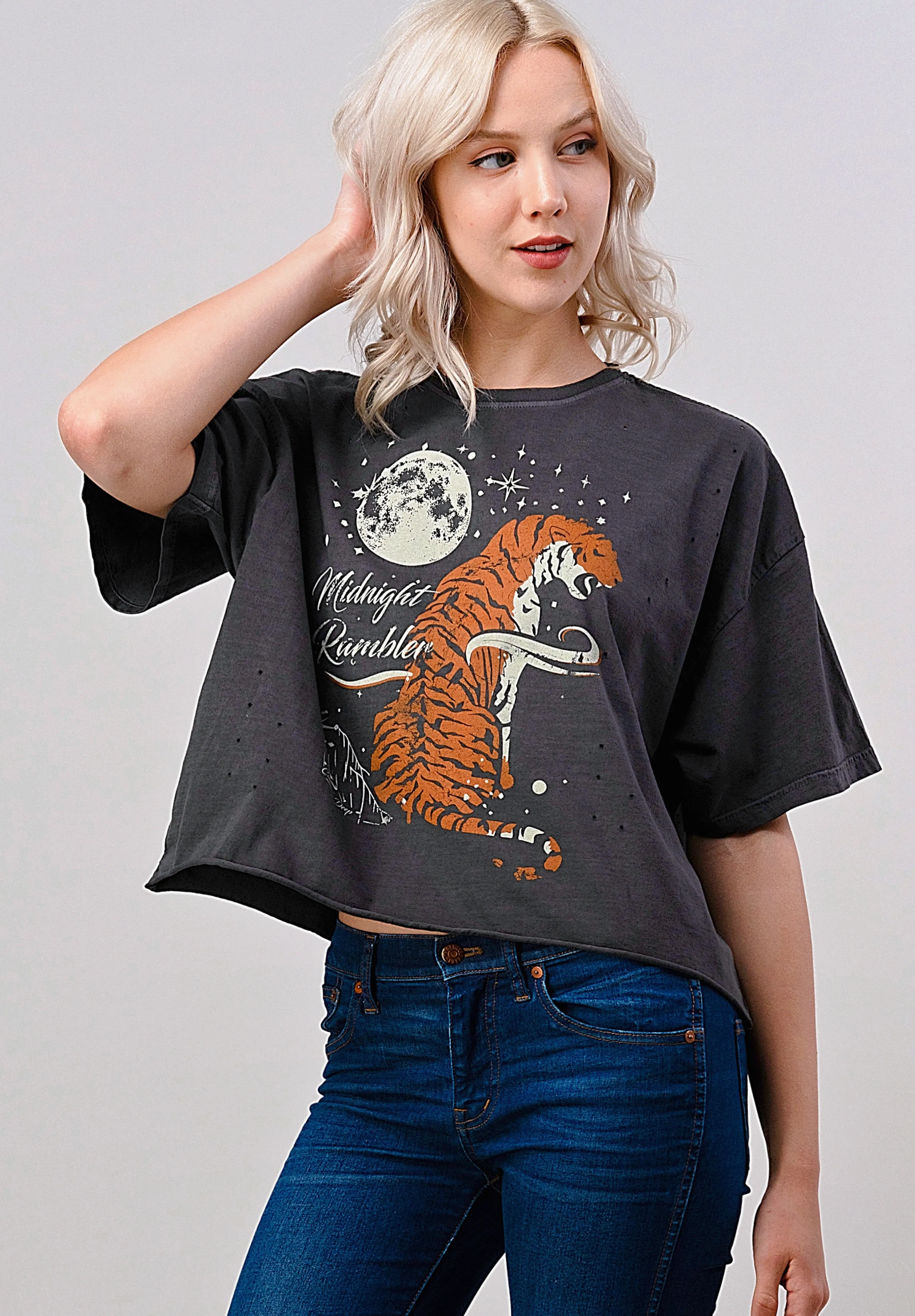 Midnight Rambler Oversized distressed 80's Cropped T shirt