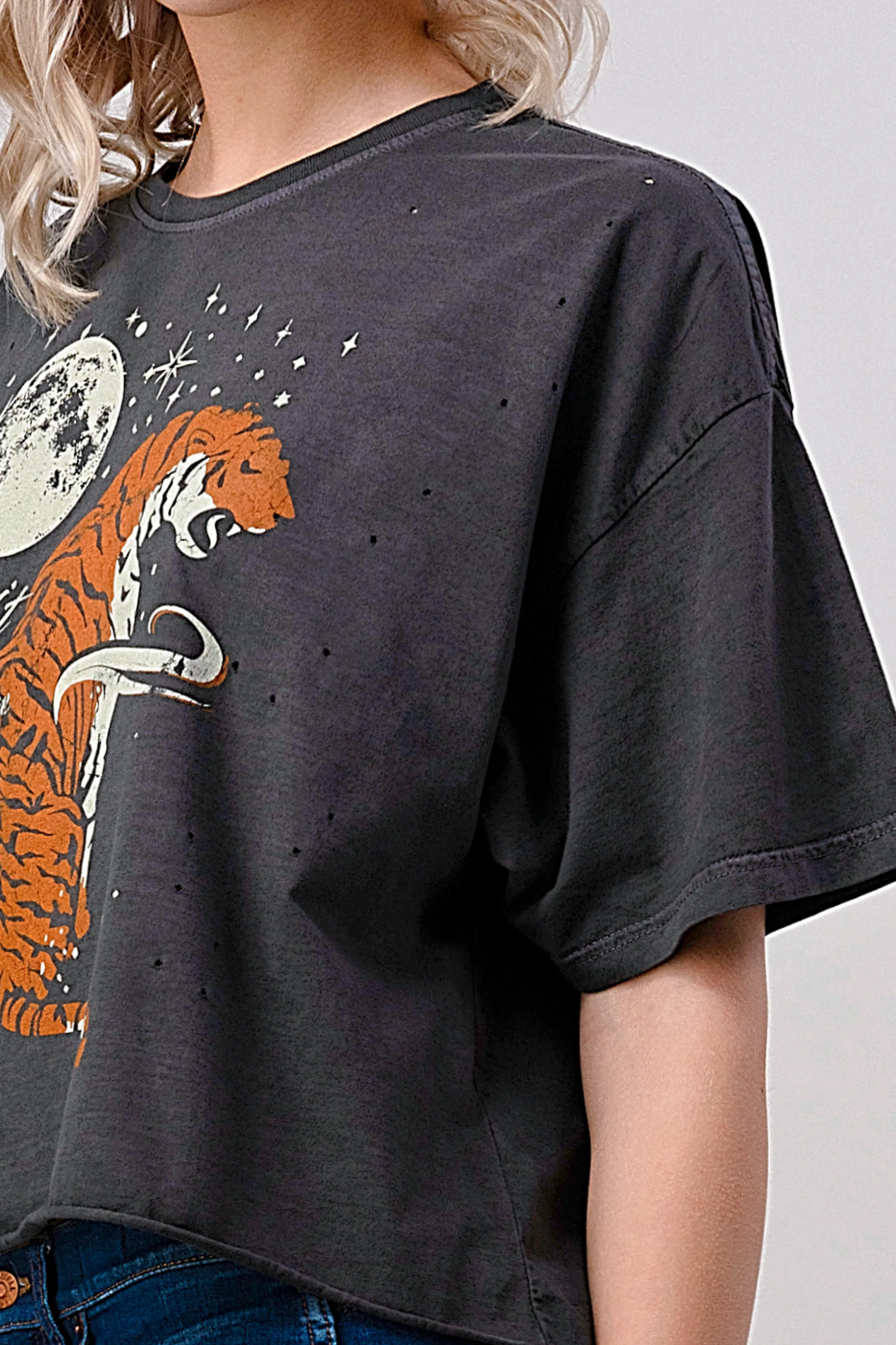 Midnight Rambler Oversized distressed 80's Cropped T shirt