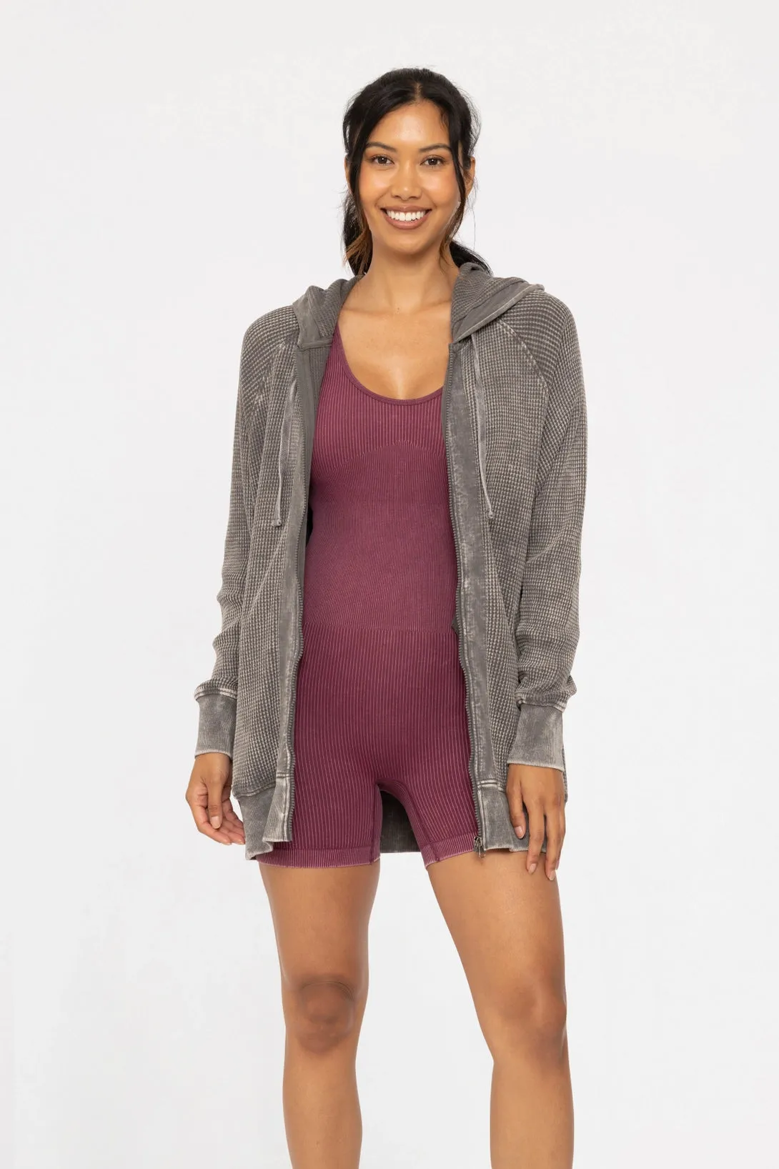 Mono B Mineral Washed Waffle Relaxed Hoodies