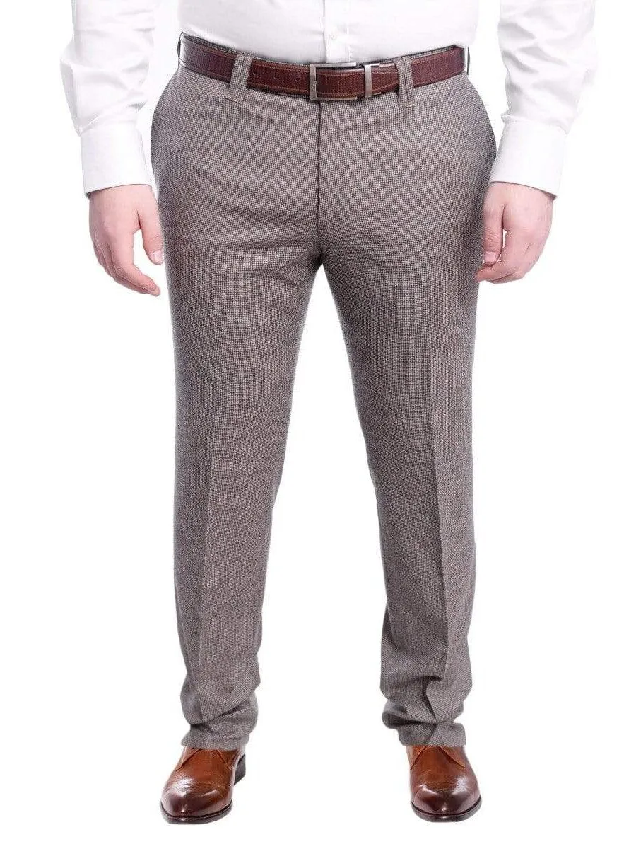 Napoli Slim Fit Brown Houndstooth Flat Front Wool Dress Pants