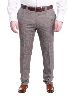 Napoli Slim Fit Brown Houndstooth Flat Front Wool Dress Pants