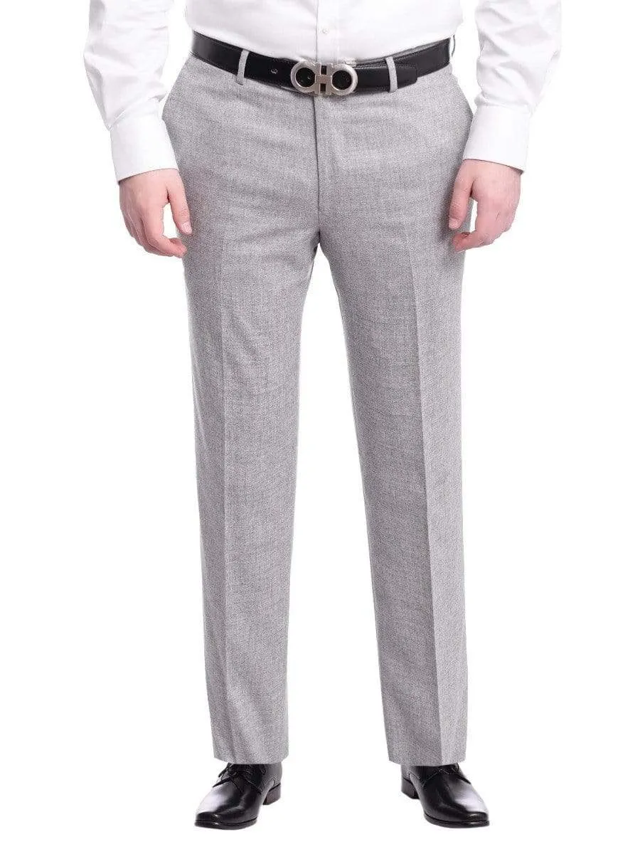 Napoli Slim Fit Solid Heather Light Gray Flat Front Wool Dress Pants