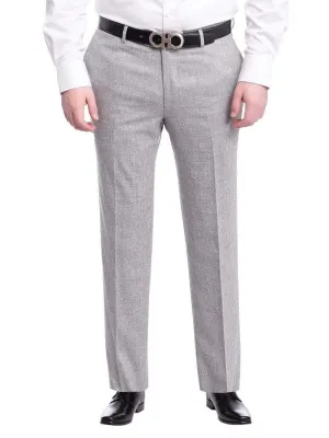 Napoli Slim Fit Solid Heather Light Gray Flat Front Wool Dress Pants