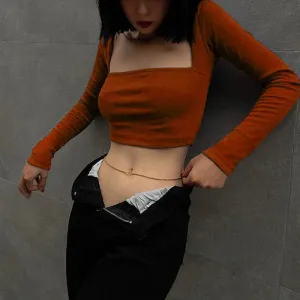 New Long Sleeves Casual Bodycon Sexy Crop Top Streetwear Fashion Crop Autumn Top