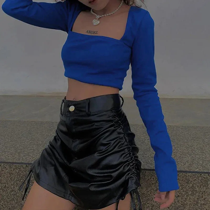 New Long Sleeves Casual Bodycon Sexy Crop Top Streetwear Fashion Crop Autumn Top