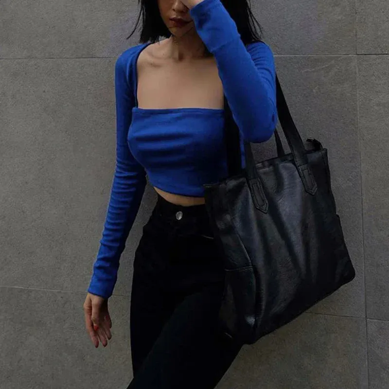 New Long Sleeves Casual Bodycon Sexy Crop Top Streetwear Fashion Crop Autumn Top