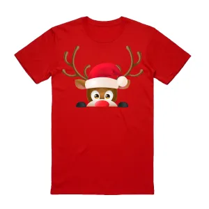 NNEDSZ 100% Cotton Christmas T-shirt Adult Unisex Tee Tops Funny Santa Party Custume, Reindeer Head (Red), XL
