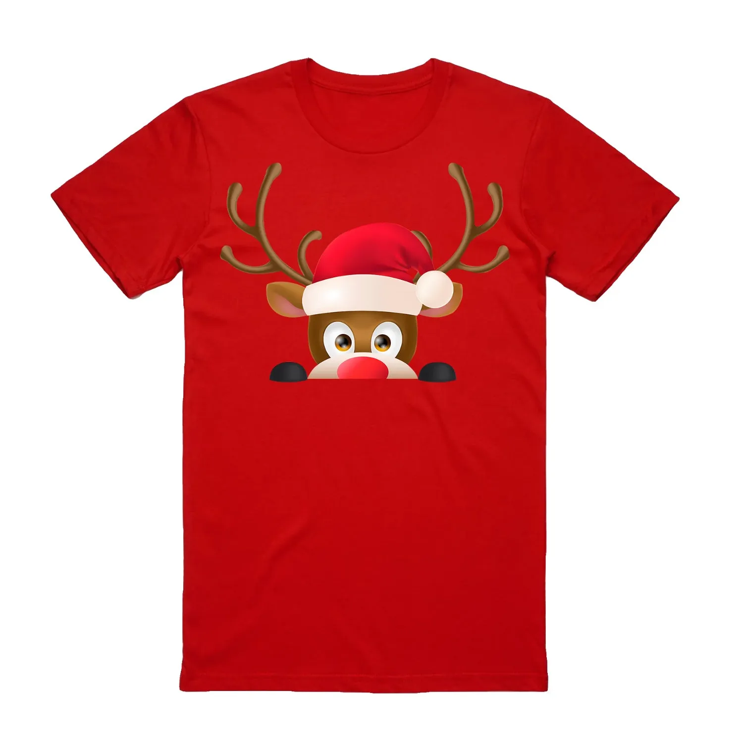 NNEDSZ 100% Cotton Christmas T-shirt Adult Unisex Tee Tops Funny Santa Party Custume, Reindeer Head (Red), XL