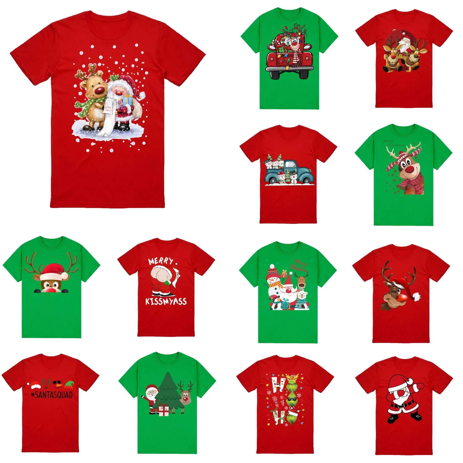 NNEDSZ 100% Cotton Christmas T-shirt Adult Unisex Tee Tops Funny Santa Party Custume, Shrek (Red), 3XL