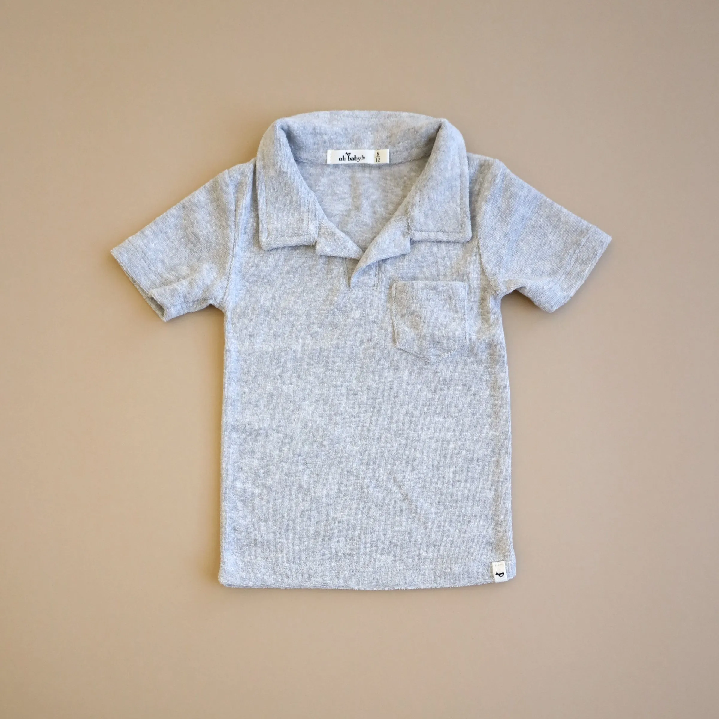 oh baby! Cotton Terry Polo Shirt - Heather Grey