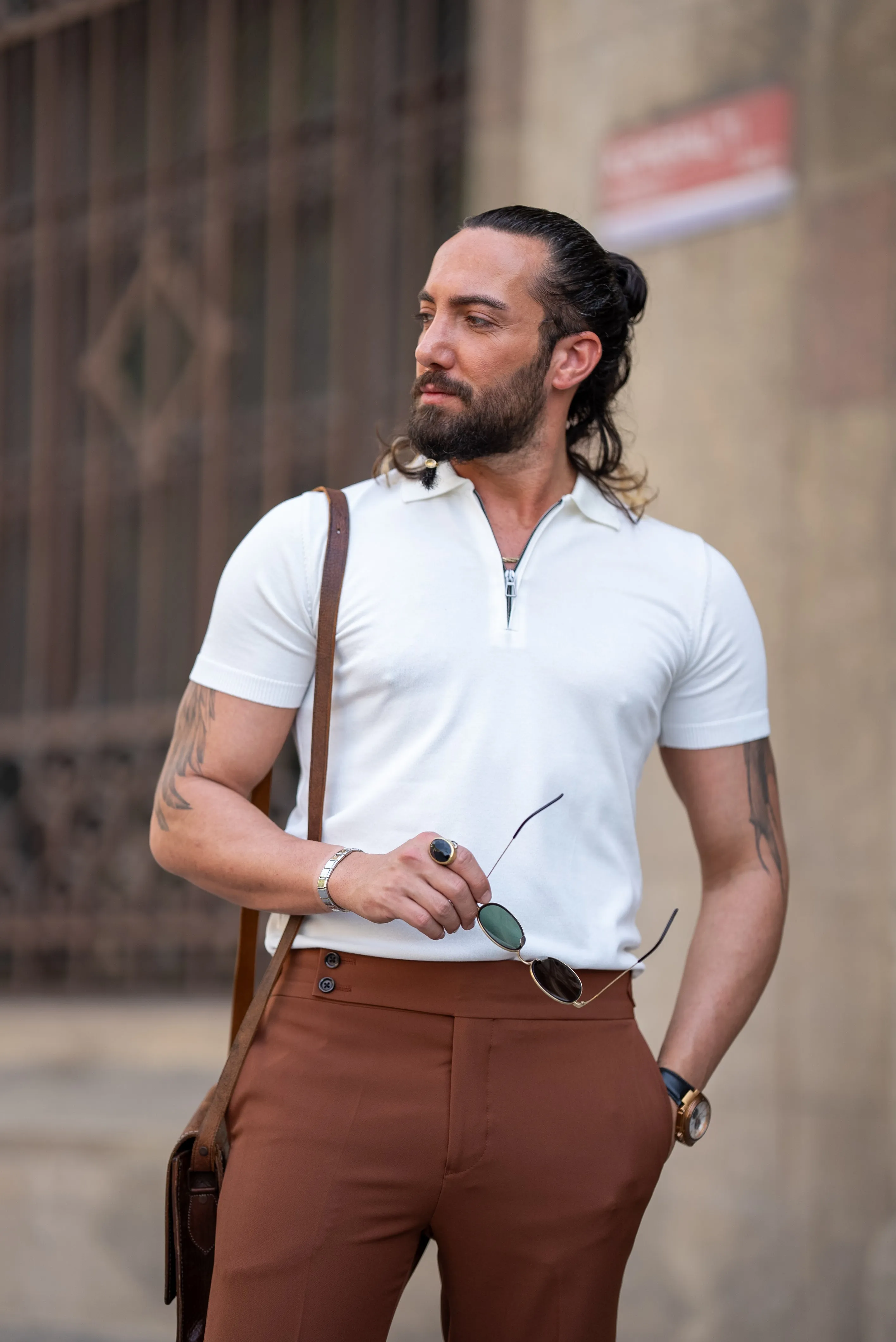 Oliver Slim Fit White Zippered Polo Tees