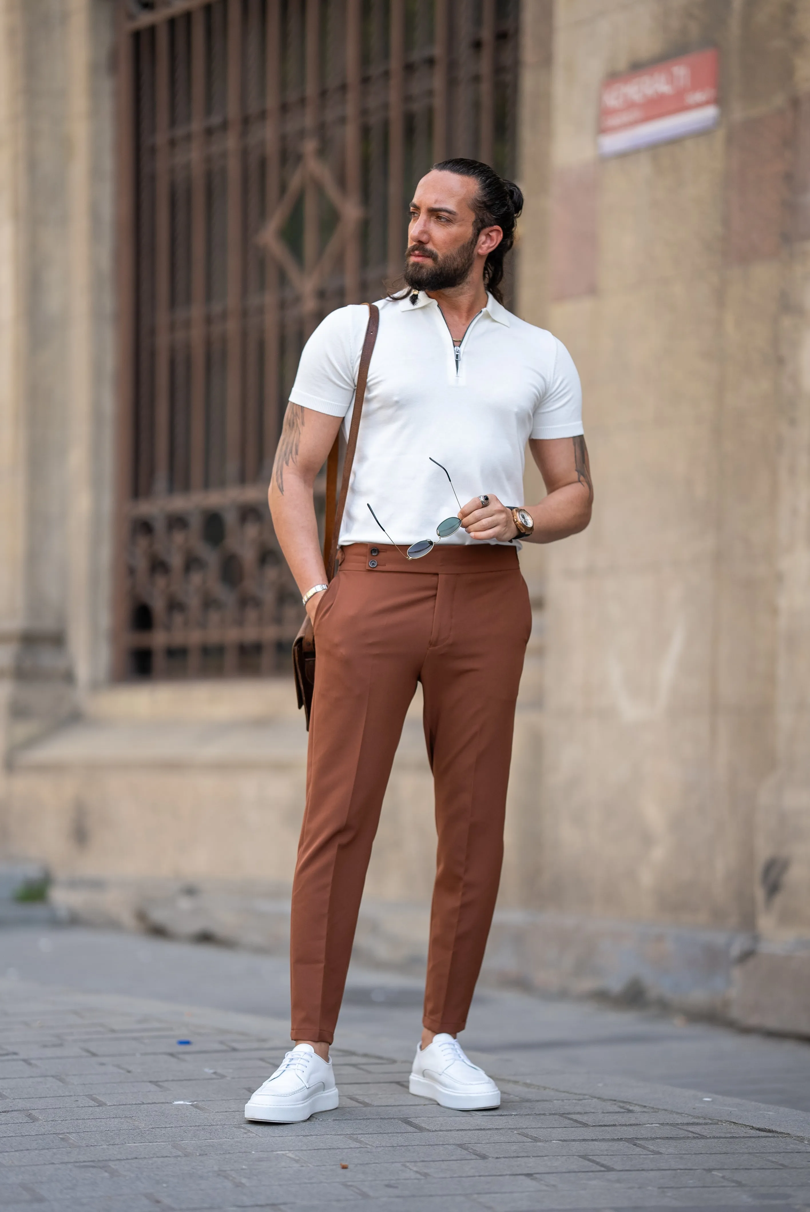 Oliver Slim Fit White Zippered Polo Tees
