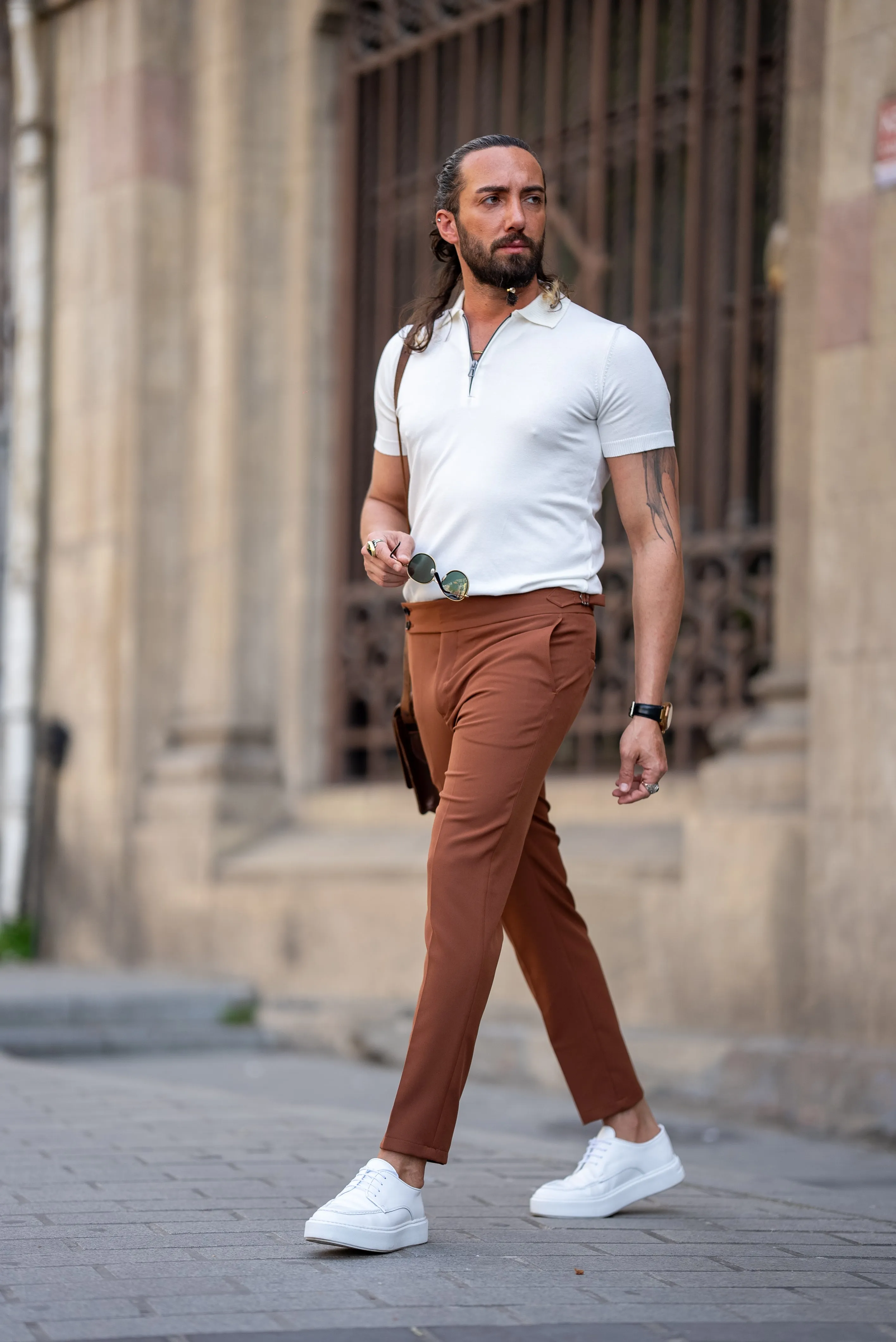 Oliver Slim Fit White Zippered Polo Tees