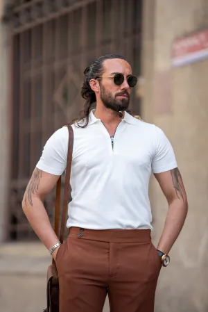 Oliver Slim Fit White Zippered Polo Tees