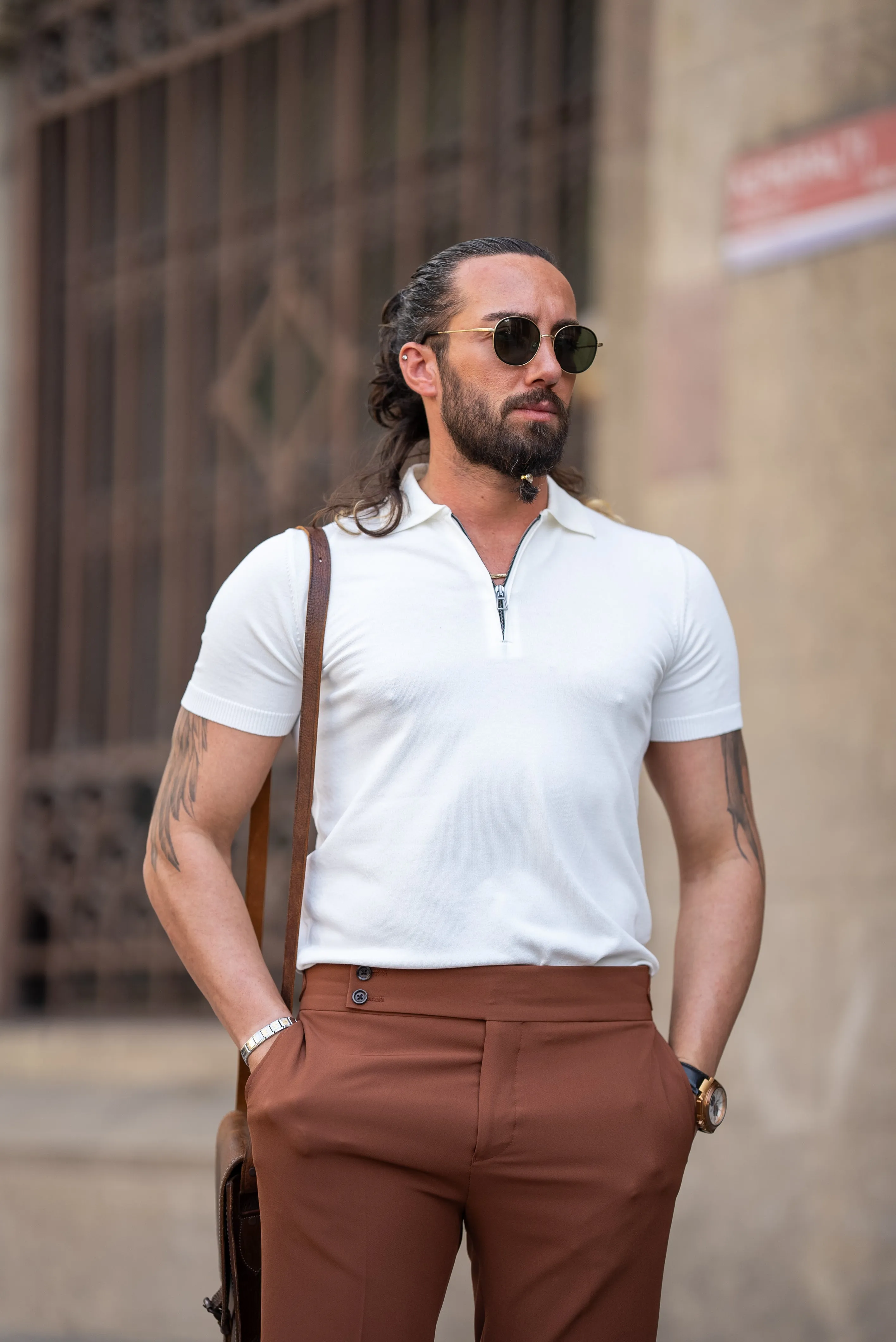 Oliver Slim Fit White Zippered Polo Tees