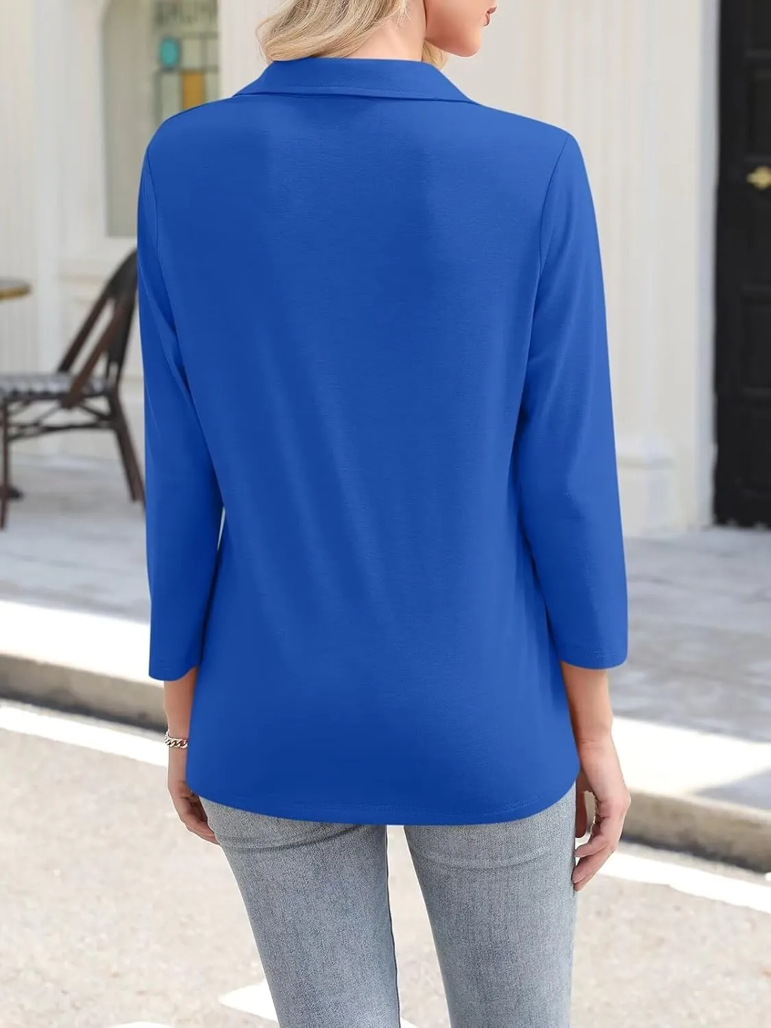 ORANDESIGNE Women's 3/4 Sleeves V Neck Polo Shirts Casual Summer Tops Basic Collar Cute Tees