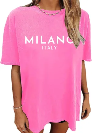 Oversized Tshirts for Women Trendy Graphic Tees Vintage Summer Short-Sleeve Preppy Shirts Casual