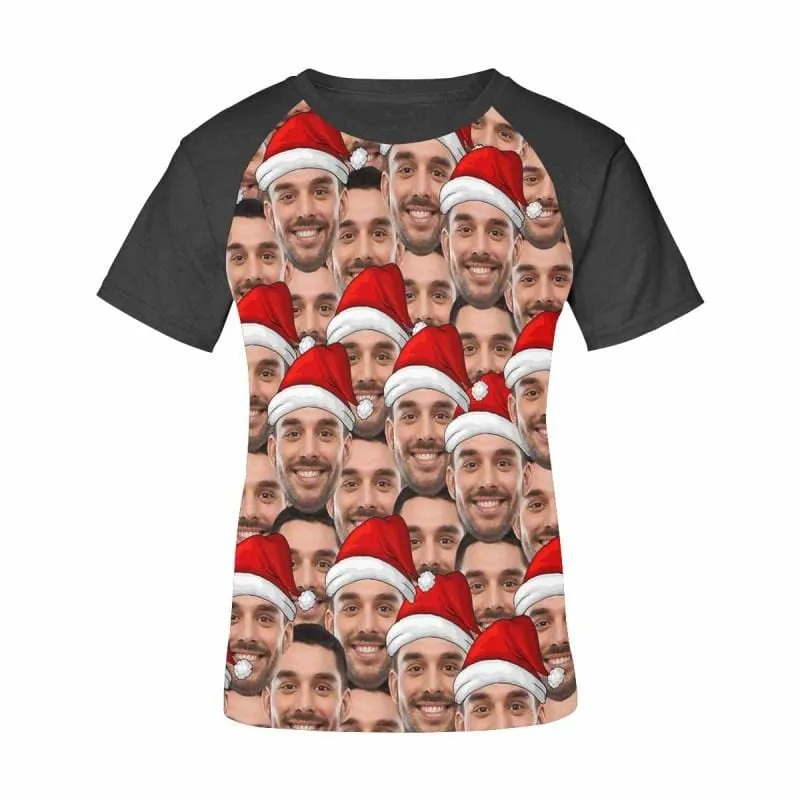 Personalized My Face on A Shirt Cute Christmas Hat Women's All Over Print T-shirt Design Your Own Shirts Gift for Xmas