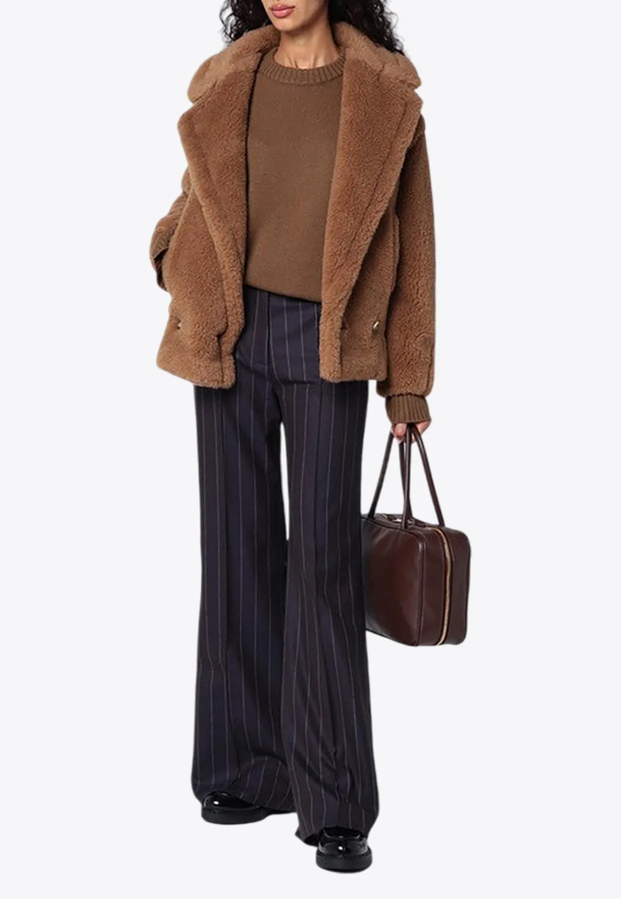 Pinstripe Wool-Blend Tailored Pants