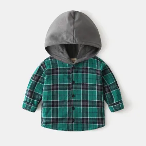 Plaid Hooded Cotton Casual Trendy Baby Boy's Shirt