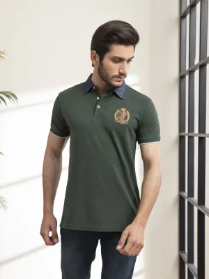 POLO SHIRT DENIM COLLAR HIDDEN GREEN