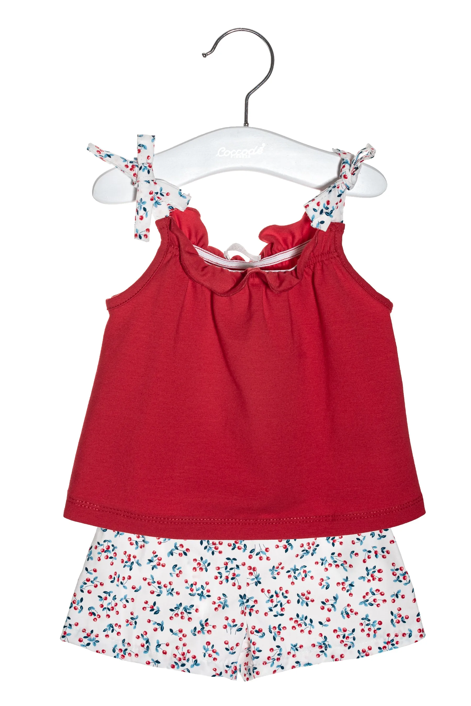 "Dixi" Red Cherry Print Blouse & Shorts