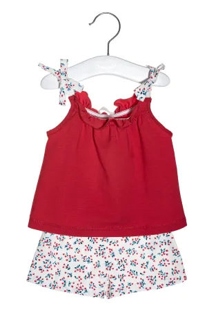 "Dixi" Red Cherry Print Blouse & Shorts