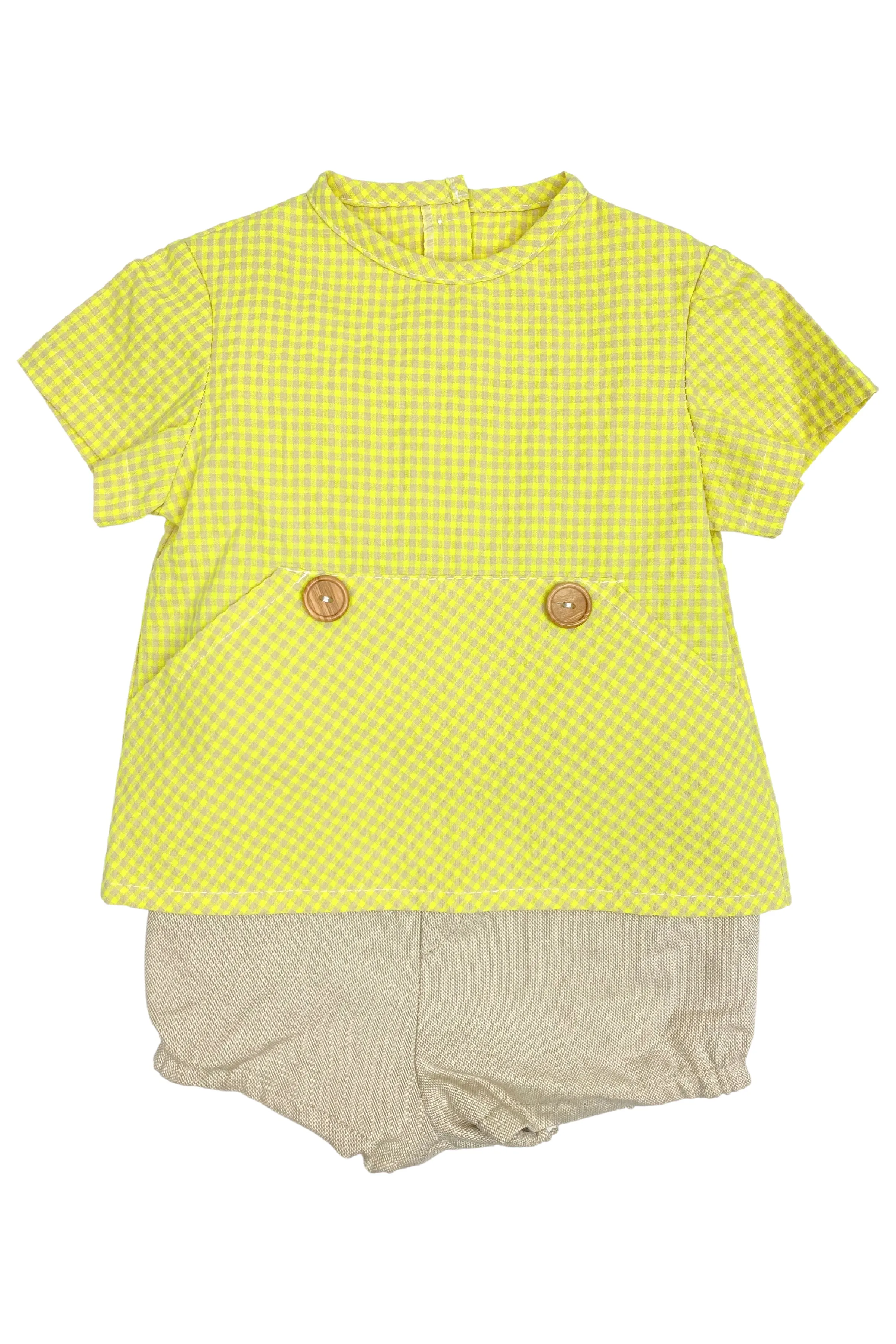 "Riley" Yellow & Beige Gingham Shirt & Shorts