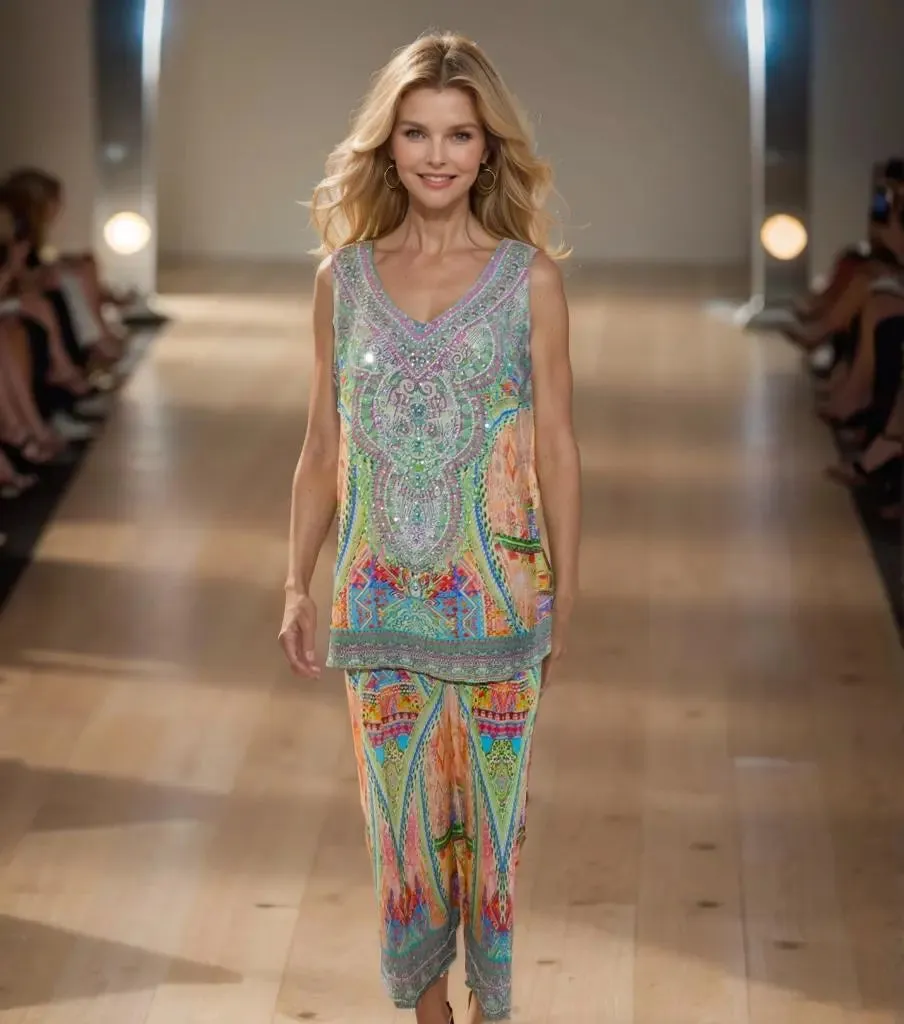 Silk Embellished Palazzo Pants Monet
