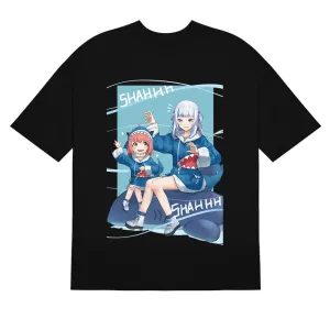 Spy Family Anya Forger & Gawr Gura T-Shirt - Shark Hoodie Duo Design | High-Quality Anime Shirt