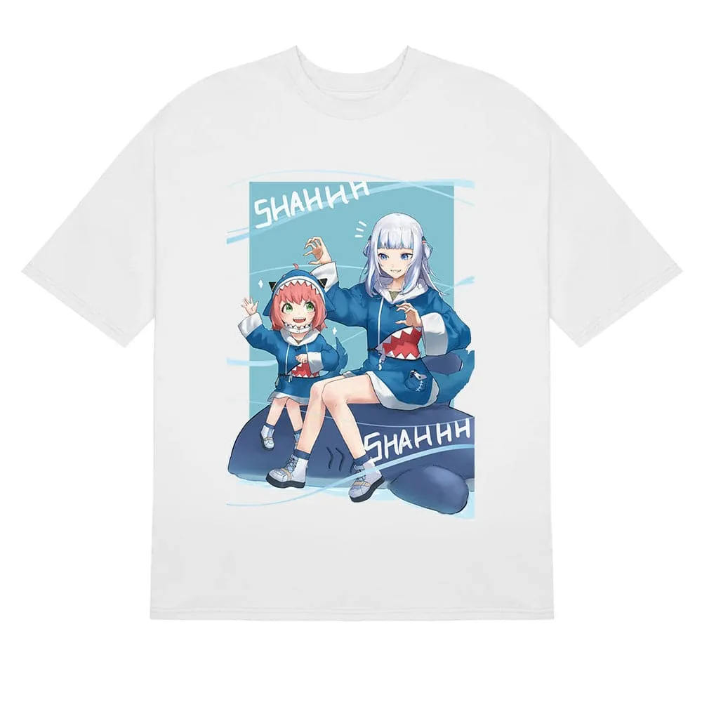Spy Family Anya Forger & Gawr Gura T-Shirt - Shark Hoodie Duo Design | High-Quality Anime Shirt