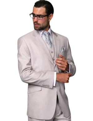 Statement Ash Men's Tailored Fit 3pc Suit Vested Flat Front Pants 100% Wool