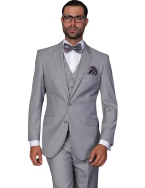 Statement Gray Men's Suit Vested 100% wool Tailored Fit