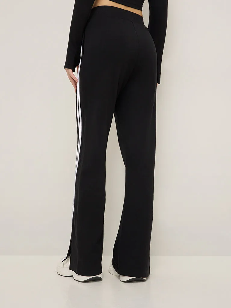 Studiofit Black Striped High-Rise Cotton-Blend Track Pants