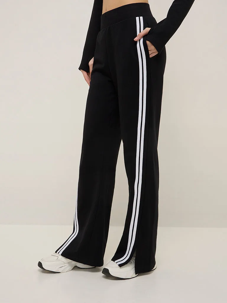 Studiofit Black Striped High-Rise Cotton-Blend Track Pants