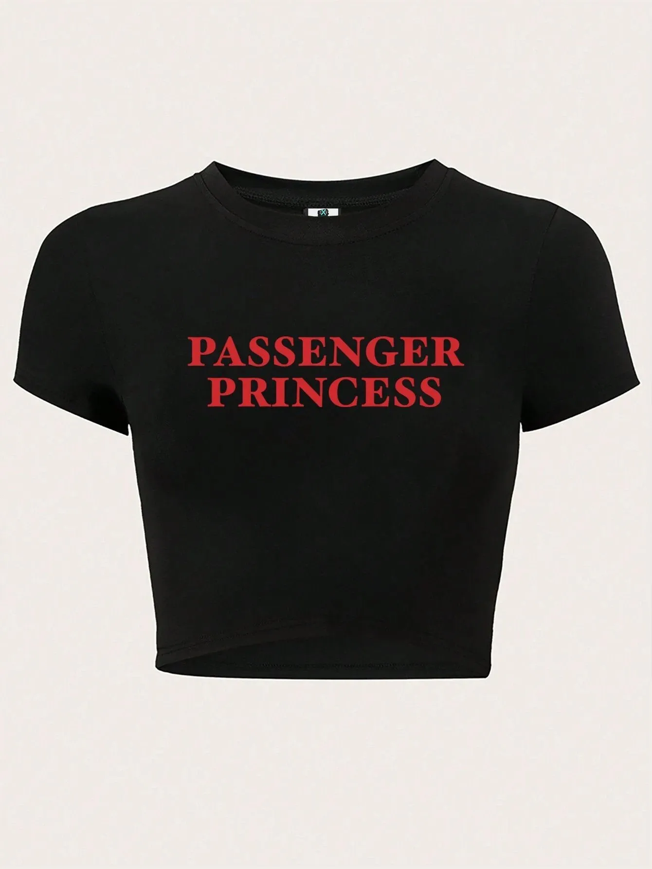 SXV Letter Printed Crop Top Slim Fit T-Shirt PASSENGER PRINCESS Graphic Tees Women Tops