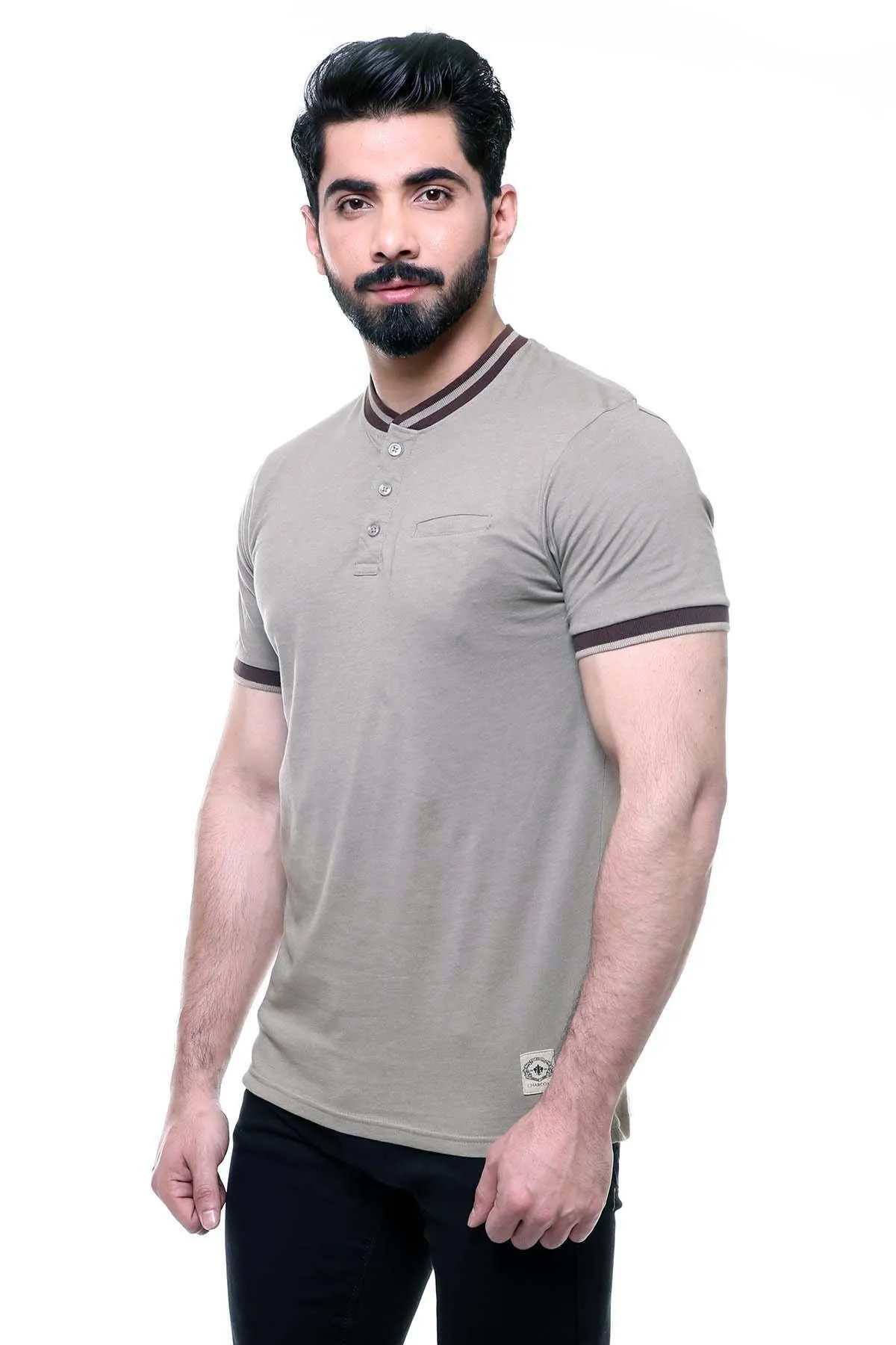 T Shirt Henley Light Brown