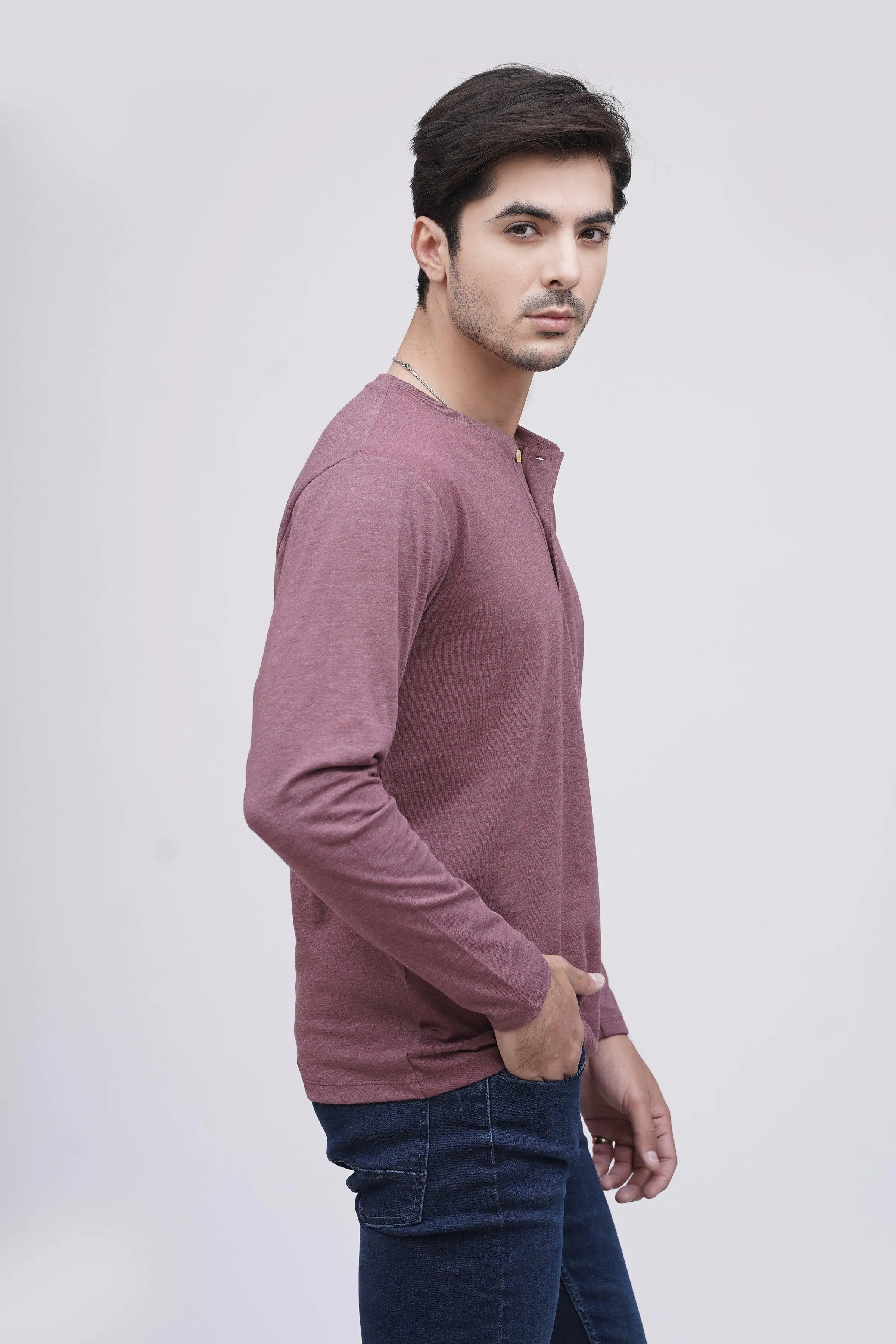 T SHIRT HENLY F/S MAROON MELANGE