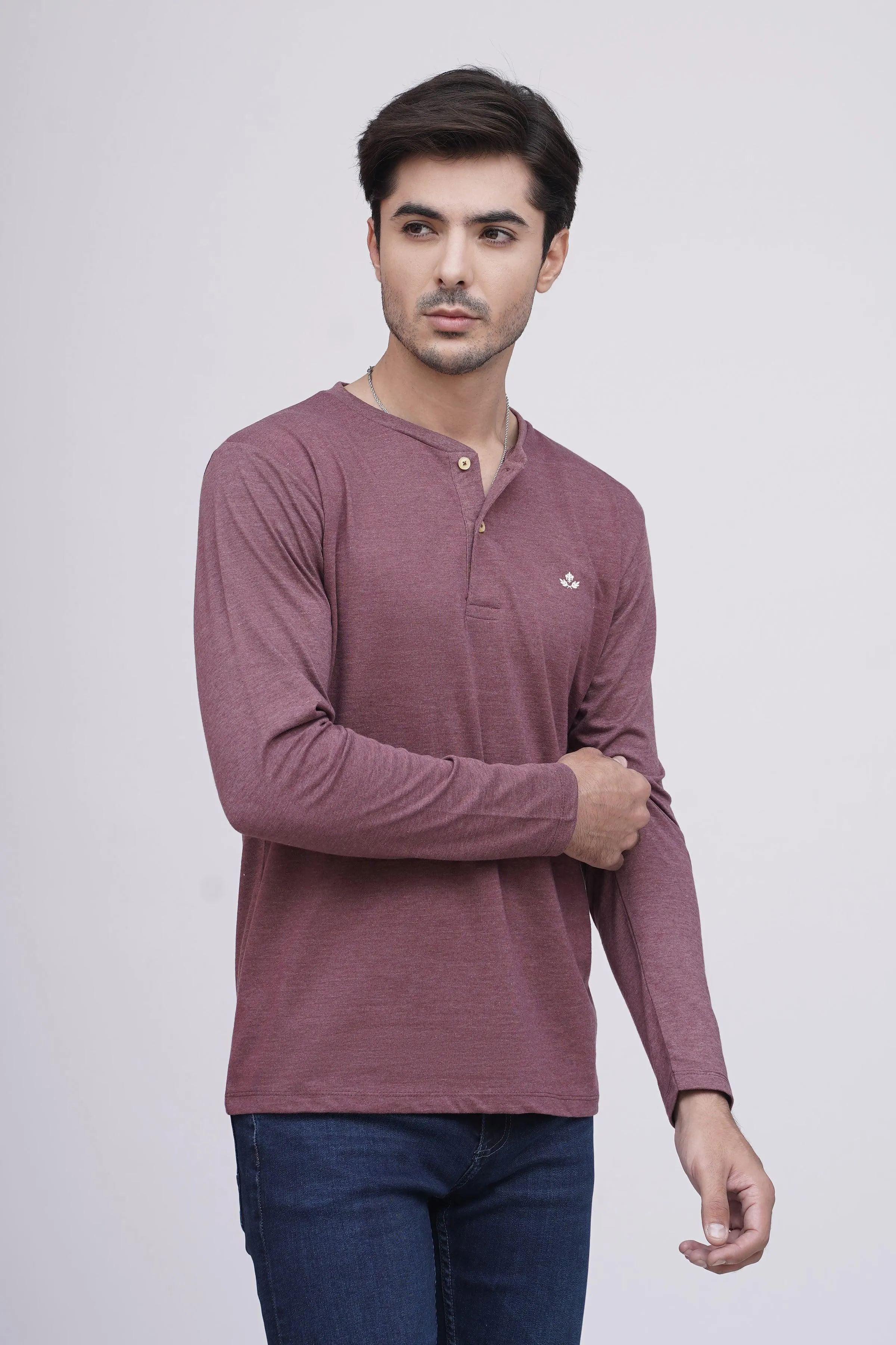 T SHIRT HENLY F/S MAROON MELANGE