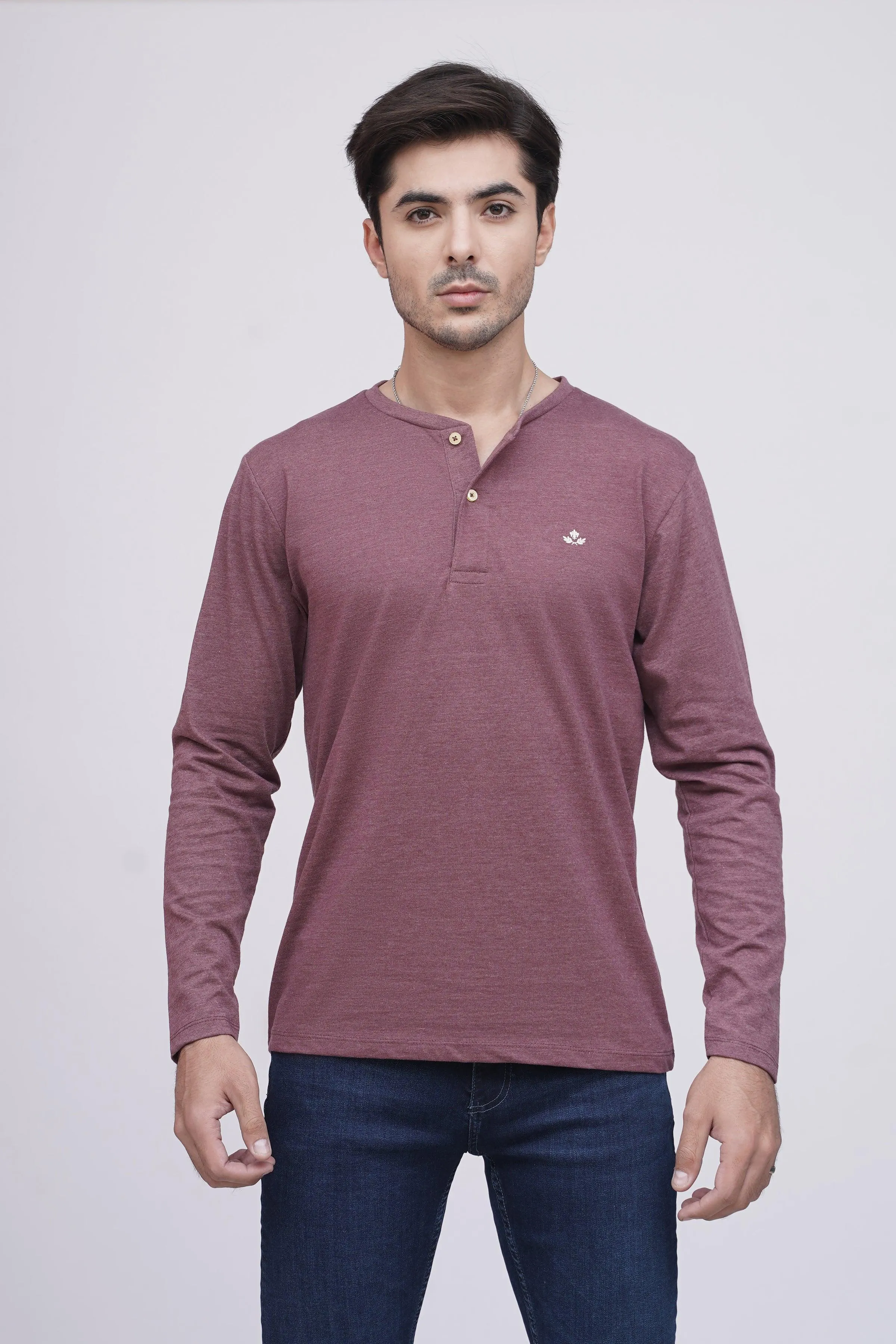 T SHIRT HENLY F/S MAROON MELANGE