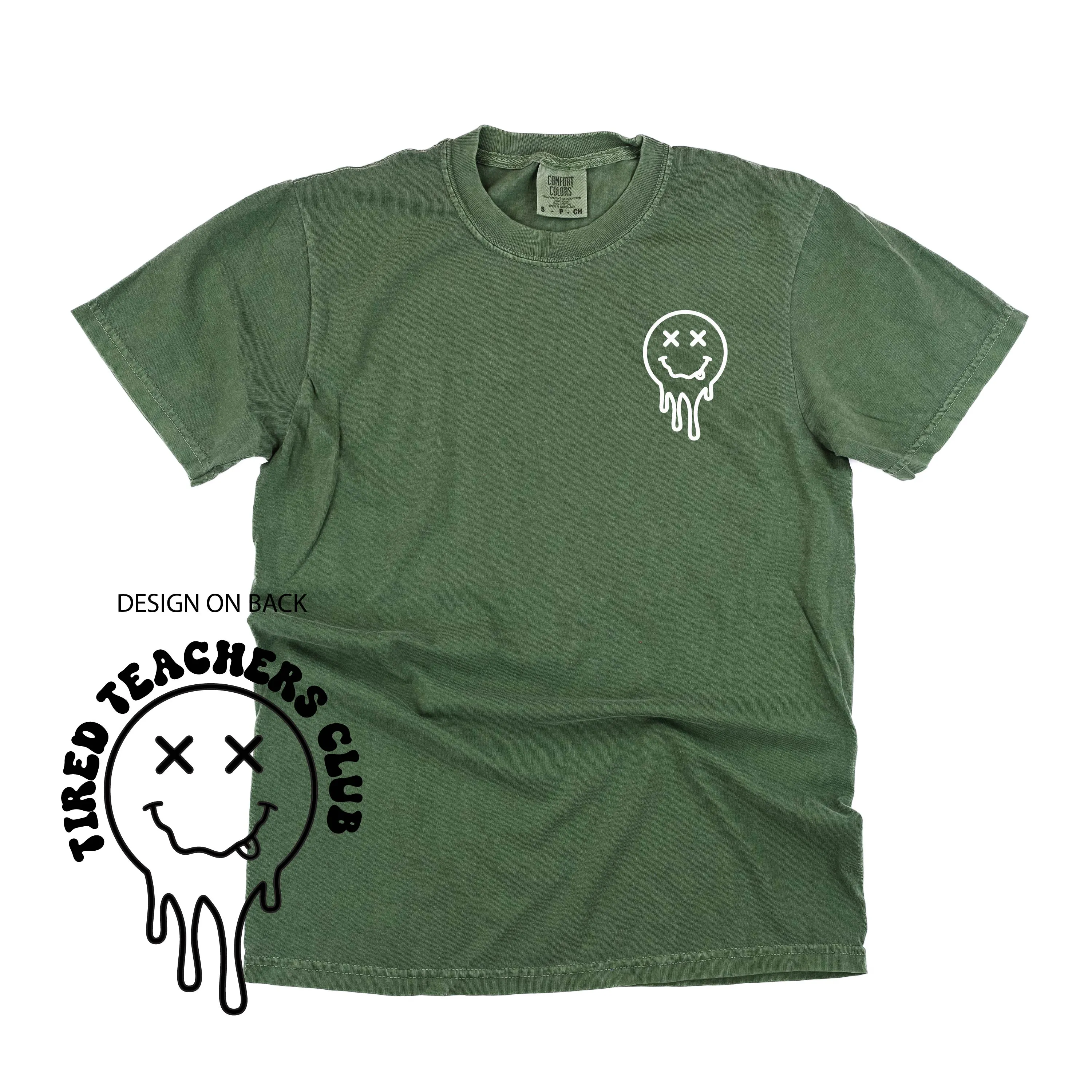 TIRED TEACHERS CLUB - (w/ Pocket Melty X) - SHORT SLEEVE COMFORT COLORS TEE