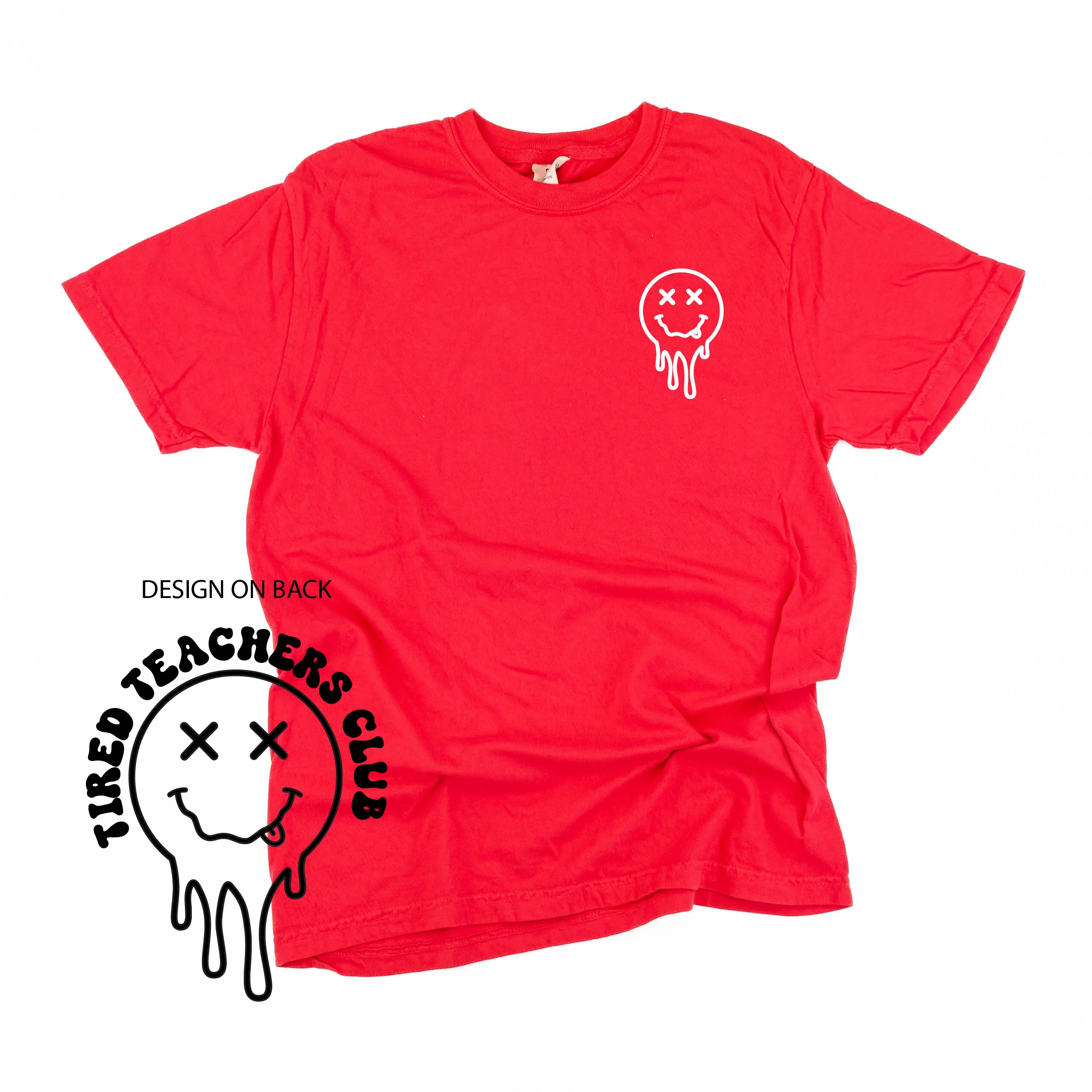 TIRED TEACHERS CLUB - (w/ Pocket Melty X) - SHORT SLEEVE COMFORT COLORS TEE
