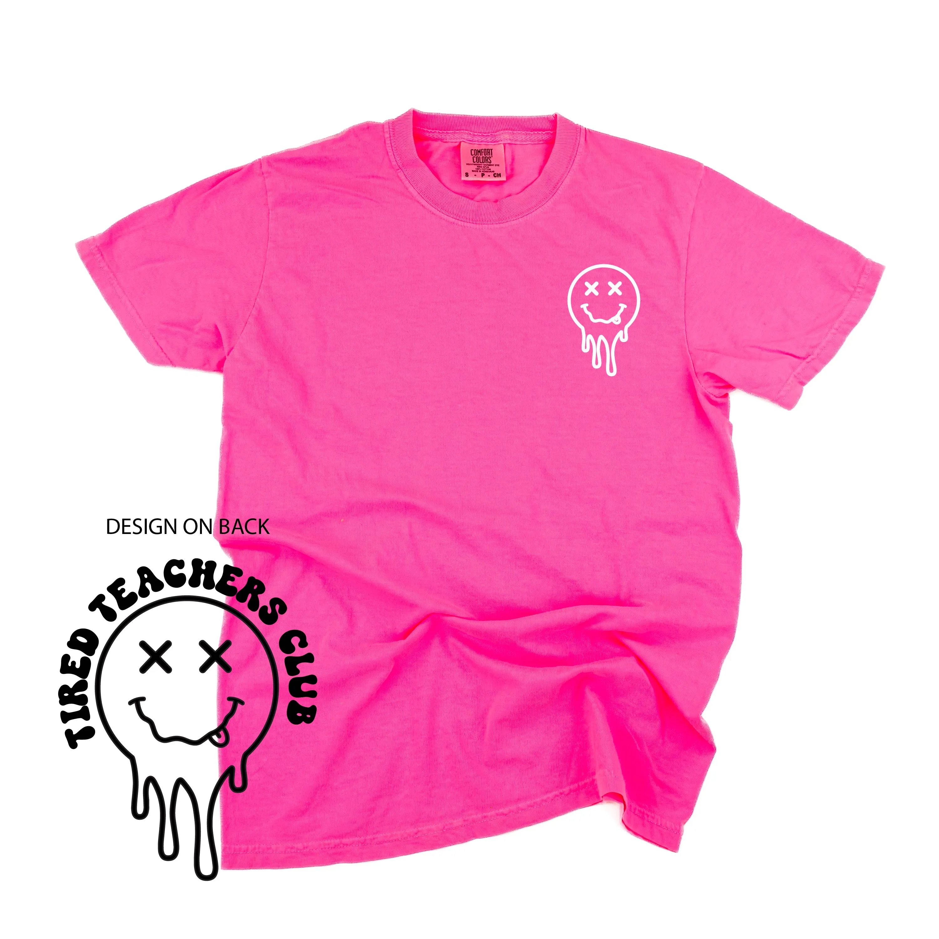 TIRED TEACHERS CLUB - (w/ Pocket Melty X) - SHORT SLEEVE COMFORT COLORS TEE