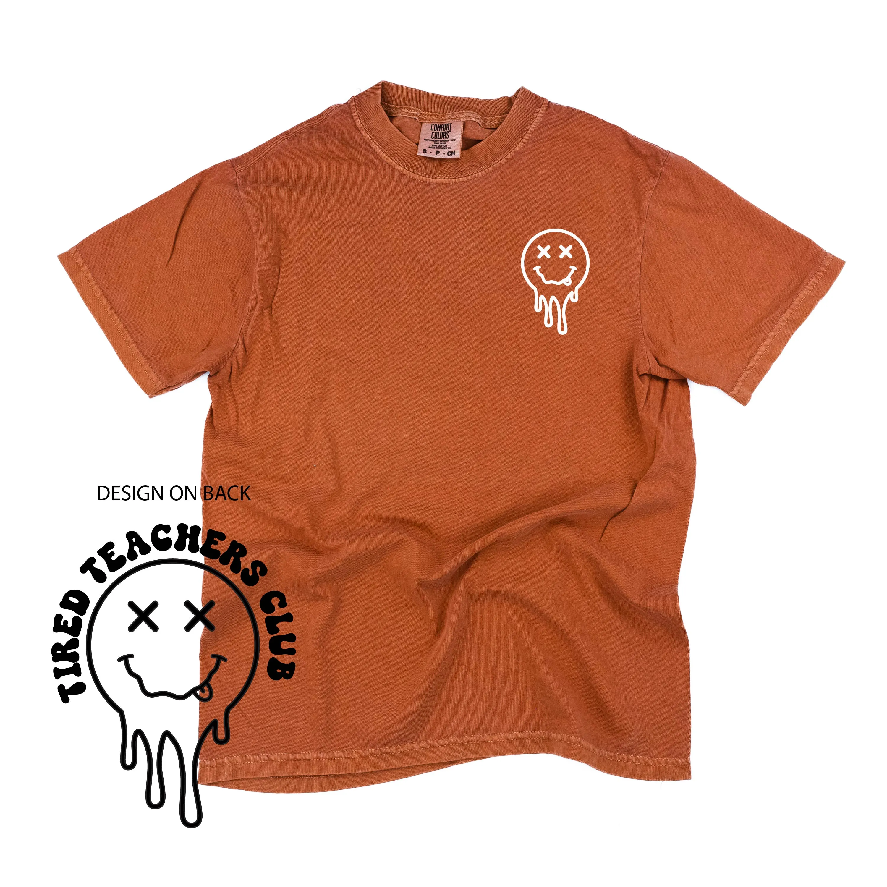 TIRED TEACHERS CLUB - (w/ Pocket Melty X) - SHORT SLEEVE COMFORT COLORS TEE